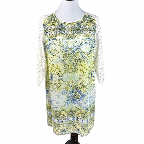 Ivanka Trump Floral and Lace Dress Green Blue Size 12 - Picture 1 of 10